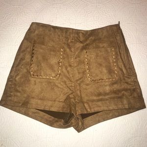 Suede high rise shorts